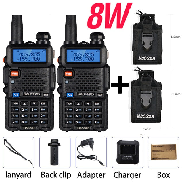 2PCS 8W Baofeng uv 5r Walkie Talkie UV-5R High Power Two Way Radio Portable Dual Band FM Transceiver uv5r Amateur Ham CB Radio