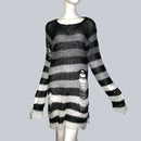 Plus Size Punk Gothic Long Unisex Sweater Dress Cool Hollow Out Hole Broken Jumper Loose Rock Thin Sweter 2020 Women Man Striped