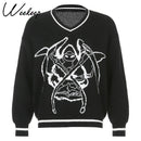 Weekeep Y2K Chic Print Streetwear Oversized Sweater Women's Casual Autumn Winter Knitted Jumper Fashion Loose Knitwear Pullovers