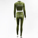 JillPeri Winter Velvet Crop Jacket and Tracksuit Joggers Two Piece Set with Diamante Rhinestones Jogging Suits for Women