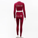 JillPeri Winter Velvet Crop Jacket and Tracksuit Joggers Two Piece Set with Diamante Rhinestones Jogging Suits for Women