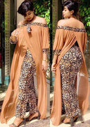 Mr Hunkle Leopard Loose Bodycon Fashion outdoor WomenMaxi  Dress Leisure Patchwork Strapless Sexy Ethnic Style African vestidos