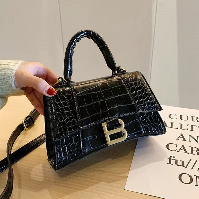 Designer Luxury Soft Top-Handle Tote Women Alligator Leather Hourglass Handbag Girl Brand B Metal Shoulder Messenger Bags Female