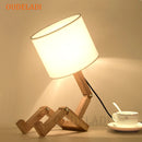 Robot Shape Wooden Table Lamp E14 Lamp Holder 110-240V Modern Cloth Art Wood Desk Table Lamp Parlor Indoor Study Night Light