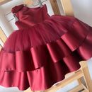 Puffy Layers Pink Flower Girl Dresses Satin Bow Kids Princess Dress Bow Shoulder Kids First Communion Dresses Birthday New Year