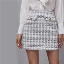SHEIN Black and White High Waist Plaid Tweed Skirt Women Winter Office Lady Buttoned Straight Mini Elegant Skirts