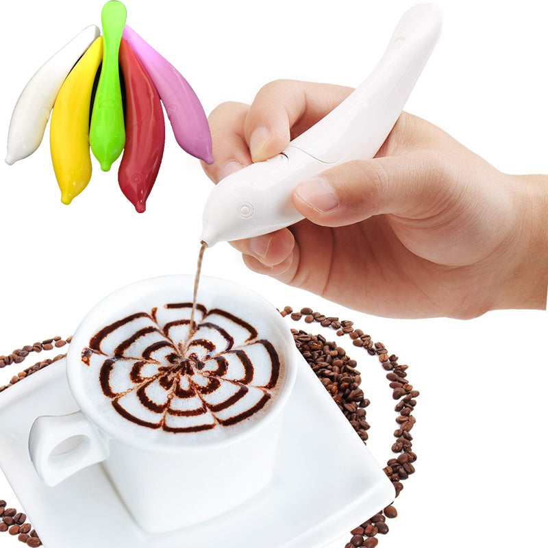 Bolígrafo eléctrico creativo de arte Latte para pastel de café, bolígrafo para especias, bolígrafo para decoración de pasteles, bolígrafo para tallar café, herramientas de repostería para hornear