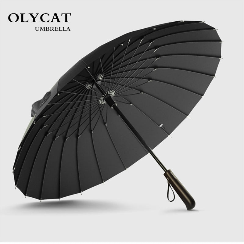 Hot Sale Brand Rain Umbrella Men Quality 24K Strong Windproof Glassfiber Frame Wooden Long Handle Umbrella Women's Parapluie