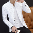 HOO 2021Men 's casual collar collar blazers youth handsome trend Slim print blazers   5XL   6XL