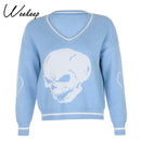 Weekeep Y2K Chic Print Streetwear Oversized Sweater Women's Casual Autumn Winter Knitted Jumper Fashion Loose Knitwear Pullovers