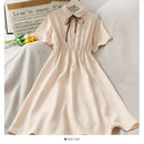 Vestido de gasa para mujer, lazo liso, cintura alta, cuello vuelto, estilo pijo, Kawaii Ulzzang, temperamento Popular, chicas, vacaciones de verano