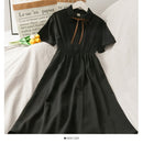 Vestido de gasa para mujer, lazo liso, cintura alta, cuello vuelto, estilo pijo, Kawaii Ulzzang, temperamento Popular, chicas, vacaciones de verano