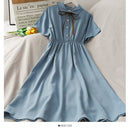 Vestido de gasa para mujer, lazo liso, cintura alta, cuello vuelto, estilo pijo, Kawaii Ulzzang, temperamento Popular, chicas, vacaciones de verano