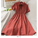 Vestido de gasa para mujer, lazo liso, cintura alta, cuello vuelto, estilo pijo, Kawaii Ulzzang, temperamento Popular, chicas, vacaciones de verano