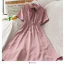 Vestido de gasa para mujer, lazo liso, cintura alta, cuello vuelto, estilo pijo, Kawaii Ulzzang, temperamento Popular, chicas, vacaciones de verano