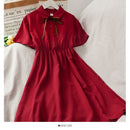 Vestido de gasa para mujer, lazo liso, cintura alta, cuello vuelto, estilo pijo, Kawaii Ulzzang, temperamento Popular, chicas, vacaciones de verano