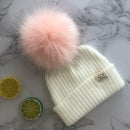 Gorro con pompón de piel sintética Unisex para invierno, bufanda para niños y niñas, gorros tejidos para bebés con gorro con pompón, accesorios para niños