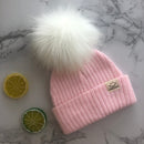 Gorro con pompón de piel sintética Unisex para invierno, bufanda para niños y niñas, gorros tejidos para bebés con gorro con pompón, accesorios para niños