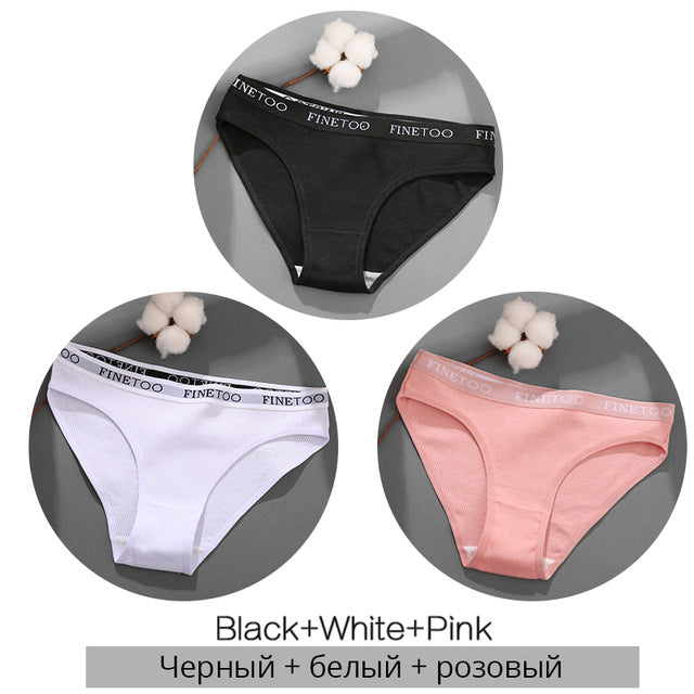 FINETOO 3 teile/satz frauen unterwäsche baumwolle panty sexy höschen weibliche unterhose einfarbig panty dessous frauen dessous m-2xl