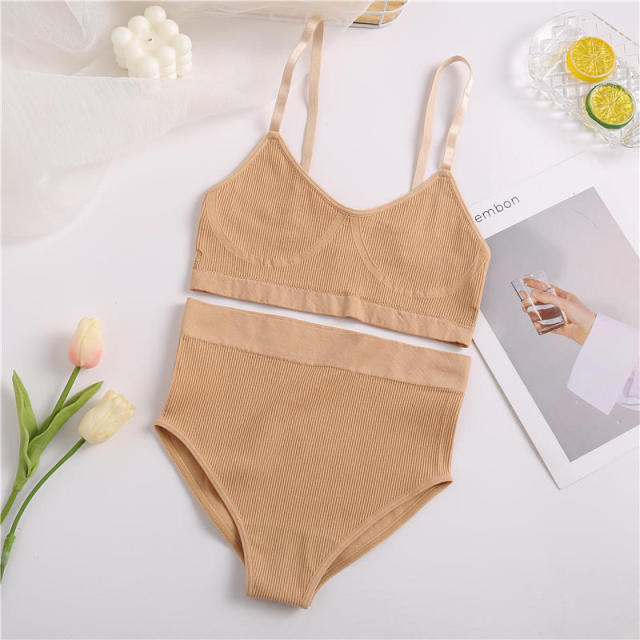 2PCS Bra Set Women Sexy Bralette Sexy Female Underwear Lingerie Ribbed Tops Girls Fashion Brassiere Basic Stretchy Tank Crop Top