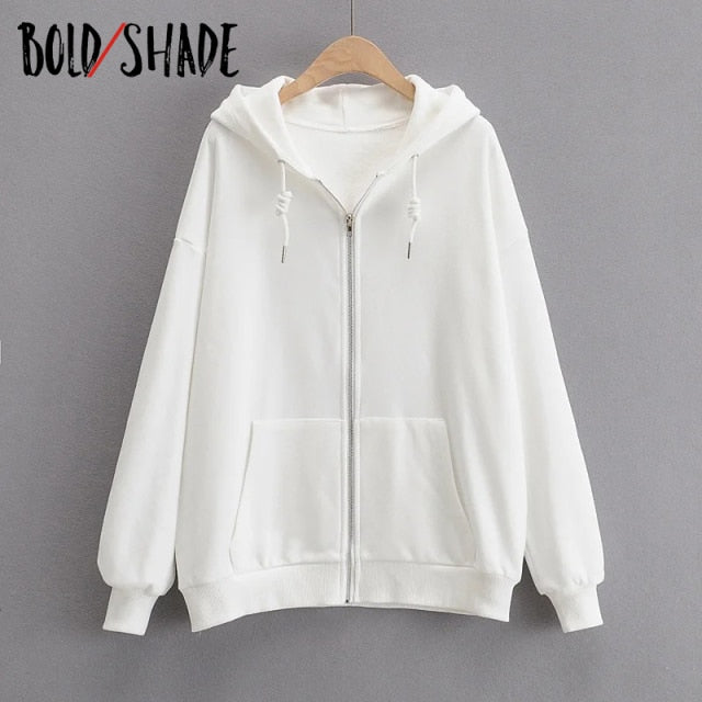 Bold Shade Indie 90s Streetwear Fashion Hoodies Y2k Women Grunge Solid Sweatshirts Long Sleeve Pockets Zipper Hoody Outwear 2020