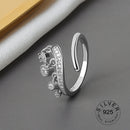 925 Sterling Silver Open Ring For Women INS Niche Irregular Wave Sand Surface Wide Noodle Original Party Birthday Gift