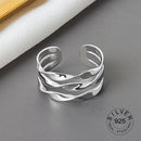 925 Sterling Silver Open Ring For Women INS Niche Irregular Wave Sand Surface Wide Noodle Original Party Birthday Gift