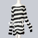 Plus Size Punk Gothic Long Unisex Sweater Dress Cool Hollow Out Hole Broken Jumper Loose Rock Thin Sweter 2020 Women Man Striped