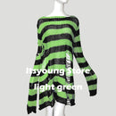 Plus Size Punk Gothic Long Unisex Sweater Dress Cool Hollow Out Hole Broken Jumper Loose Rock Thin Sweter 2020 Women Man Striped