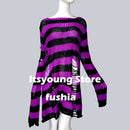 Plus Size Punk Gothic Long Unisex Sweater Dress Cool Hollow Out Hole Broken Jumper Loose Rock Thin Sweter 2020 Women Man Striped