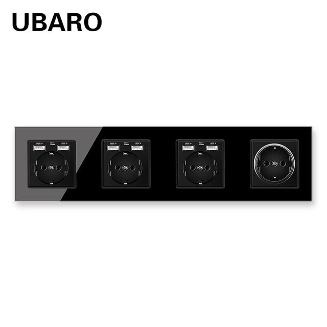 UBARO German Standard 16A Crystal Glass Panel Wall Socket Power Steckdose Stopcontact Plug Sockets Home Outlet AC100-250V