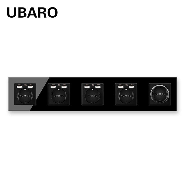 UBARO German Standard 16A Crystal Glass Panel Wall Socket Power Steckdose Stopcontact Plug Sockets Home Outlet AC100-250V