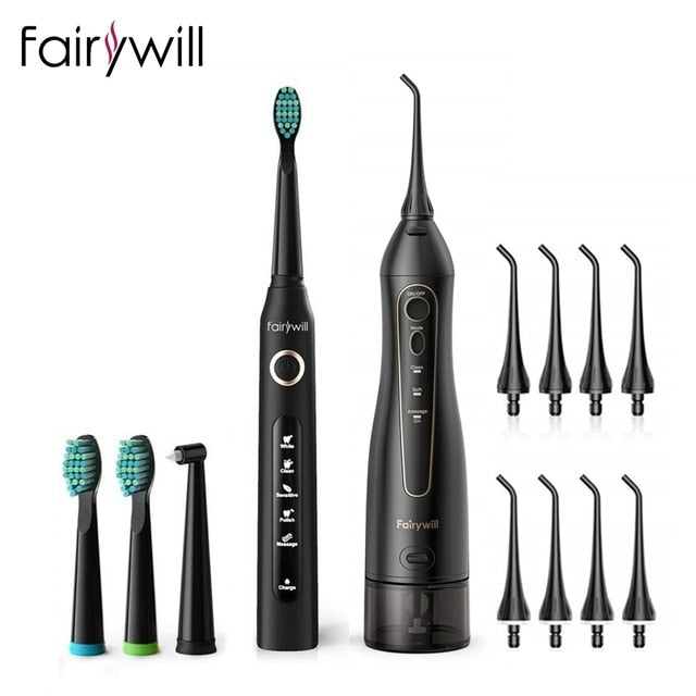 Fairywill Water Flossers for Teeth 300ML Oral Irrigator Rechargeable Portable Dental 3 Modes Water Tank Waterproof Teeth Cleaner