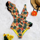 2021 New Sexy Ruffle Print Floral One Piece Swimsuit Off The Shoulder Swimwear Women Solid Deep-V Beachwear Bathing Suit Monkini