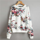 SHEIN Navy Blue Drop Shoulder Floral Print Pullover Women Autumn Round Neck Long Sleeve Casual Sweatshirts
