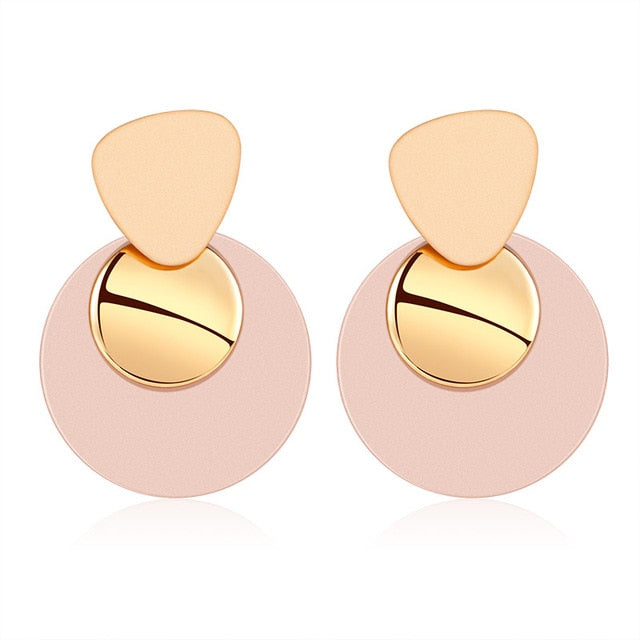POXAM, nuevos pendientes redondos de declaración coreana para mujer, Pendientes colgantes de gota de pelusa de concha dorada geométrica, joyería de moda 2020 Brincos
