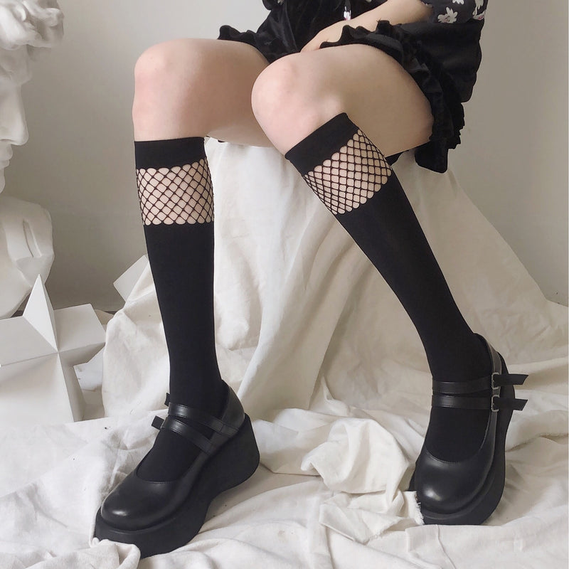 Mesh Samt Beinsocken JK Cosplay Kostüme Zubehör Uniform Dark Girl Fashion Netzstrümpfe Lolita