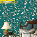 HaoHome Peach Tree Peel and Stick Wallpaper Papel tapiz verde Flor moderna y pájaro Papel tapiz autoadhesivo extraíble impermeable