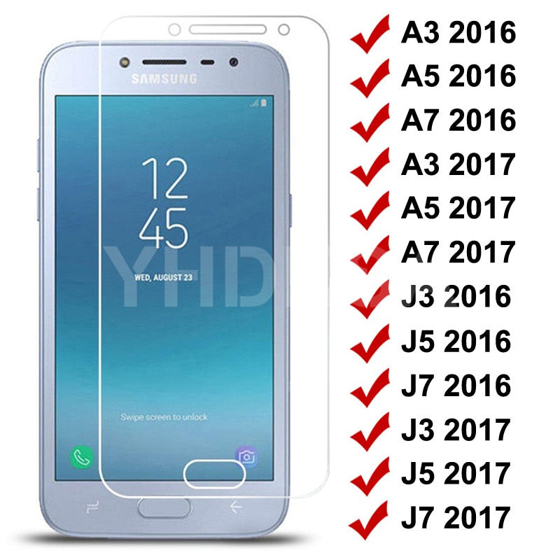 9H gehärtetes Glas auf für Samsung Galaxy S7 A3 A5 A7 J3 J5 J7 2016 2017 J2 J4 J7 Core J5 Prime Displayschutzfolie Schutzglas