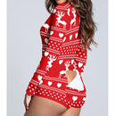 Sexy Women Christmas Cutout Functional Buttoned Flap Adults Pajamas Club Button Design Plunge Lounge Jumpsuit