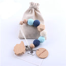1PC Baby Pacifier Chain Elephant Wooden Clip Geometric Crochet Beads Bag Wood Teether Tiny Rod Dummy Clips Baby Pacifier Holder