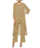 Mother of the Bride Dresses Plus Size Dress Blazer Champagne 2021 Chiffon Pantsuit 3 Pieces Wedding Party Guest Gown Dress