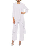 Mother of the Bride Dresses Plus Size Dress Blazer Champagne 2021 Chiffon Pantsuit 3 Pieces Wedding Party Guest Gown Dress