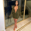 Simenual Lace Up Deep V Neck Ribbed Long Sleeve Bodycon Dresses Women Patchwork Hot Club Partywear Sexy Fashion Mini Dress Fall