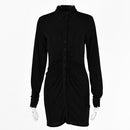 FANTOYE Pleated Turn-Down Collar Button Blouse Dress Women Sexy Long Sleeve Mini Dresses Solid Streetwear Female Shirt Vestidos