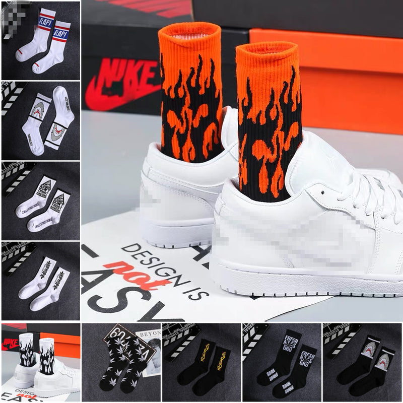 1 par de calcetines de moda Hip Hop Hit Color On Fire Crew para hombre, calcetines de algodón para monopatín callejero con llama roja Blaze Power Torch