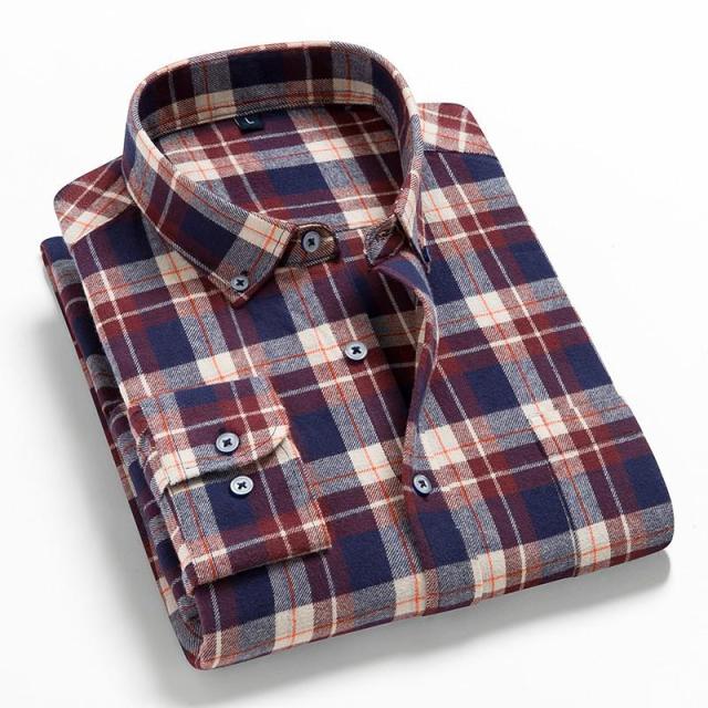 2021 Spring Autumn Plaid Shirt Men Cotton New Male Casual Long Sleeve Shirt  High Quality  Man Clothes