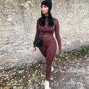 Two Piece Sets Women Solid Autumn Tracksuits High Waist Stretchy Sportswear Hot Crop Tops And Leggings Matching Outfits