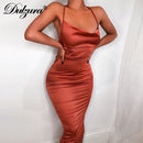 Dulzura neon satin lace up 2021 verano mujer bodycon largo midi vestido sin mangas sin espalda elegante fiesta trajes sexy club ropa