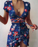 Vestido de verano con volantes y estampado de leopardo para mujer, minivestido elegante de moda con cuello en V y volantes para fiesta, playa y vacaciones